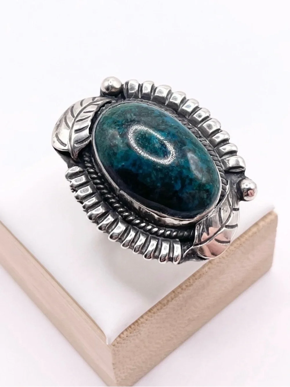 Size 7 925 Sterling Silver Teal Chrysocolla Statement Ring